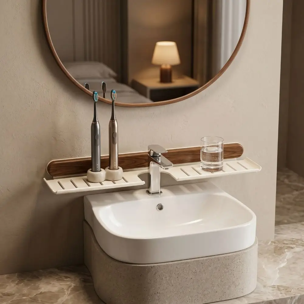Without Holes Drilled Storage Rack No-Drill Large Capacity Washroom Storage Shelf Water Drainage Space Saving Bathroom Shelf