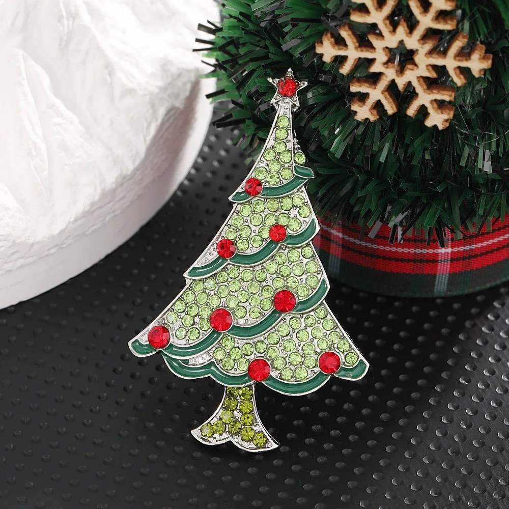 Christmas Rhinestone Christmas Tree Brooch for Women Unisex Enamel Botanical Pin Office Party Friend Gifts Jewelry Accessories
