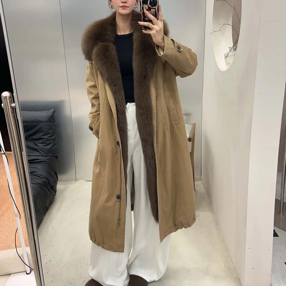 2025년 신상 가을 겨울 여성용 리얼 폭스 퍼 칼라 특별 구스다운 재킷 여성 럭셔리 코트 긴 소매 파카 재킷