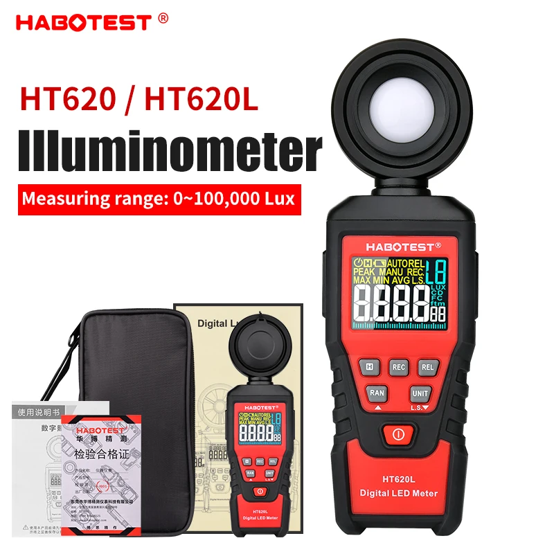 

HABOTEST HT620 Digital Luxmeter High Accuracy Professional Illuminator 180° with Rotatable Light Sensor Lux Photometer