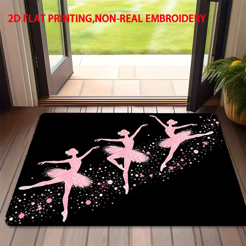 Stylish Ballet Dancer 2D Printing Doormat Indoor Mat for Home Entrance Hall Glitter Pink Dance Floor Accessory Cute Decorative M