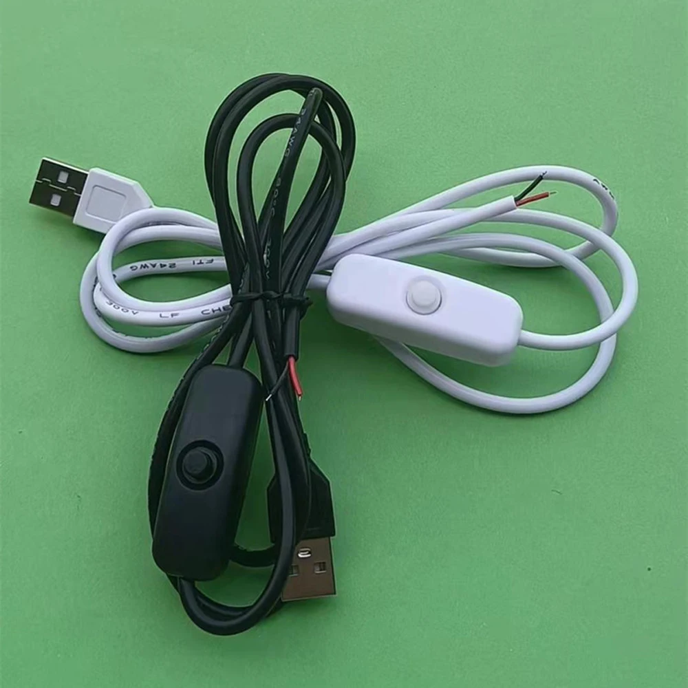1M USB Connector Terminals Extension Cable 2pin Power Supply Adapter Wire Button Switch Electrical 5V Wire For LED Lighting DIY