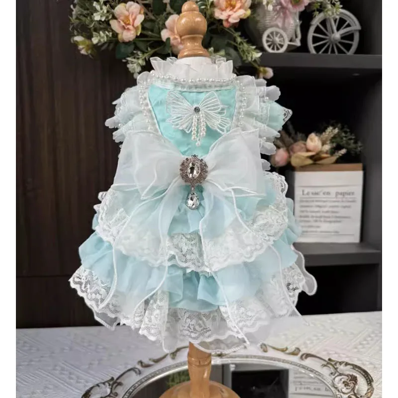 

Cute Puppy Dog Cats Clothing Fashion Lolita Lace Crystal Bow Princess Dress For Small Medium Dog Chihuahua Teddy Pet Dog Clothes