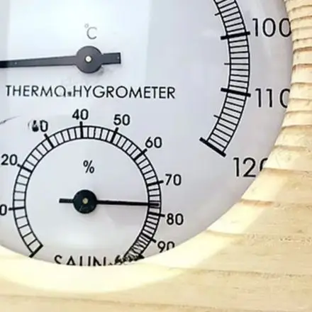 Sauna Thermometer and Hygrometer Constructed from Hard Wearing Wood for Long Term For Indoor Climate Monitoring Use