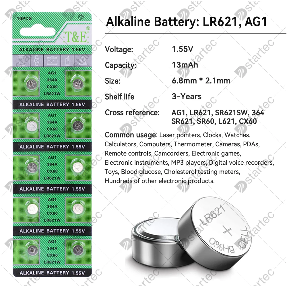 10-300PCS 2024-NEW 1.55V AG1 LR621 364 164 531 SR621 SR621SW SR60 CX60 Button Battery For Watch Toys Remote Cell Coin Batteries