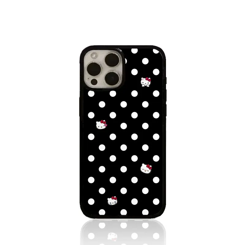 Ins Korean Polka Dot Holle Kitty Phone Case For iPhone 16 Pro Max 15 14 13 12 11 Xr Xs Max Mini 7 8 PLUS Cartoon Y2K Phone Case