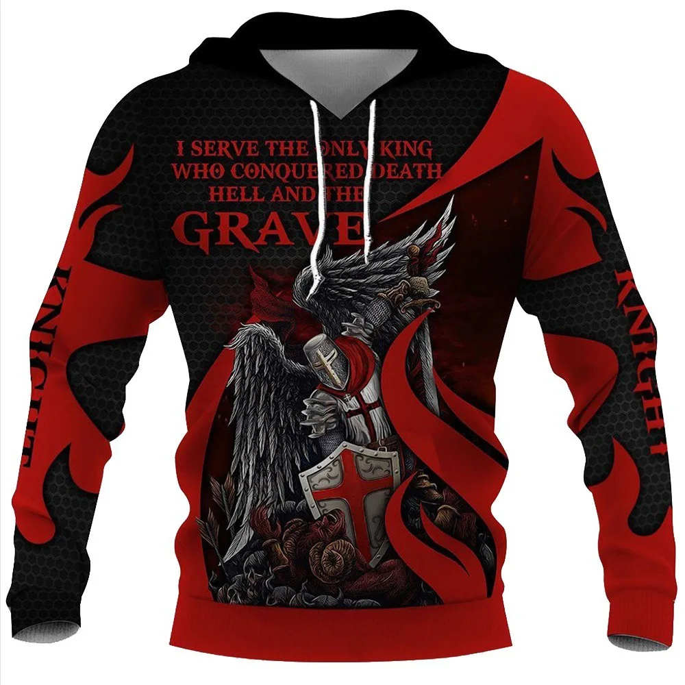 2025 Spring and Autumn Brand New Men's Hoodies Templar Knights Armor Jesus God Guard Knight 3D Printed Sweatshirts Men Women Str