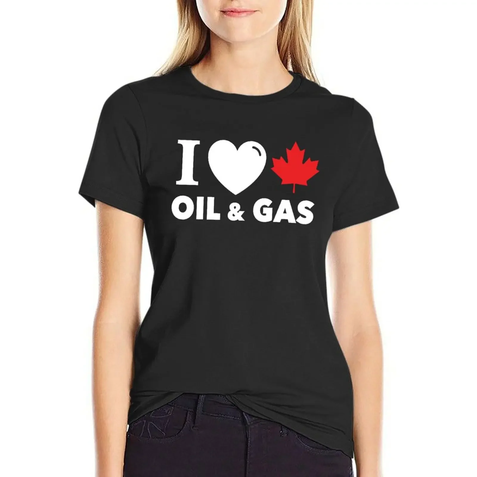 

I Love Canadian Oil and Gas Red Heart and Maple Leaf Alberta Pipelines black background HD HIGH QUALITY ONLINE STORE T-shirt