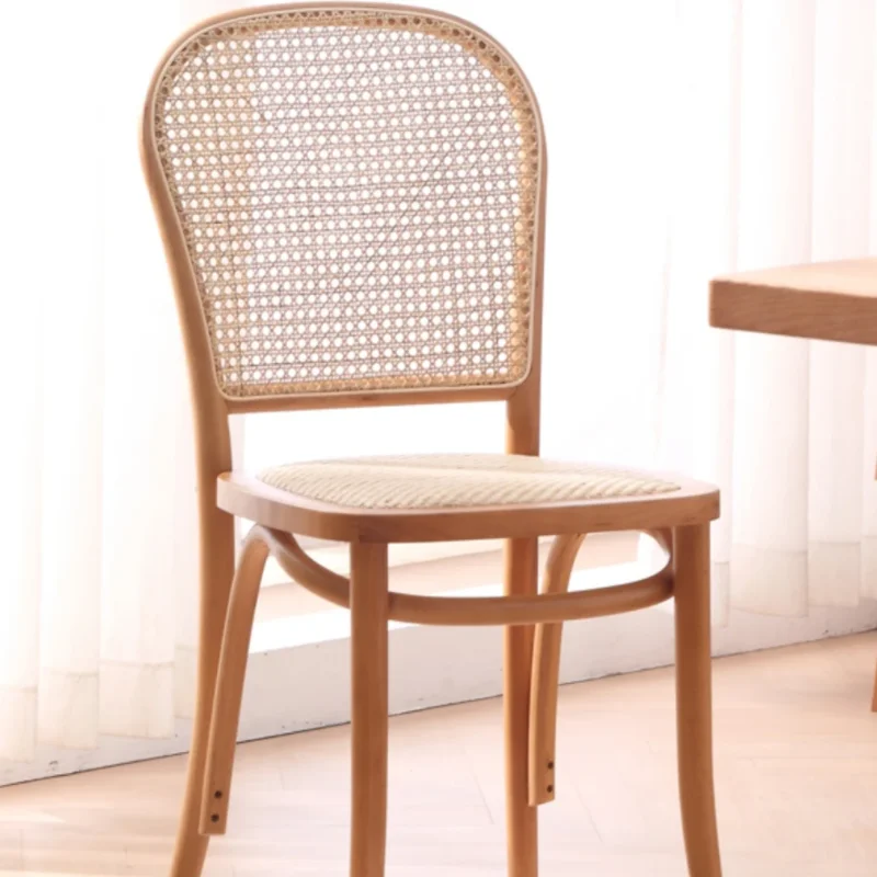 Designer Rattan Chair for Home Retro Woven Back Chair Luxury Hotel Solid Wood Seating Leisure Cafe Dining Chair