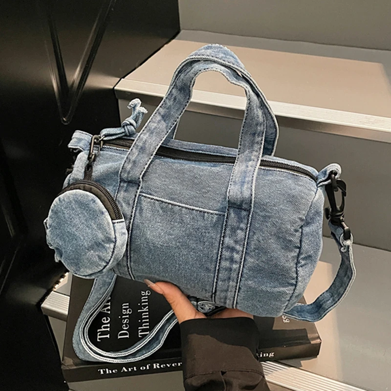 

Multi Pockets Female Handbag Casual Shoulder Bag Women High Capacity Durable Soft Denim Crossbody Bags Girls Rucksack Mochila