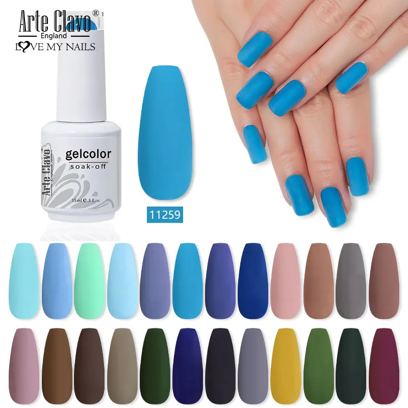 Arte Clavo Matte Effect Gel Nail Polish Blue Grey Glitter Gel Top Base Coat Semi Permanent Soak Off Nails Gel Nail Art Varnish