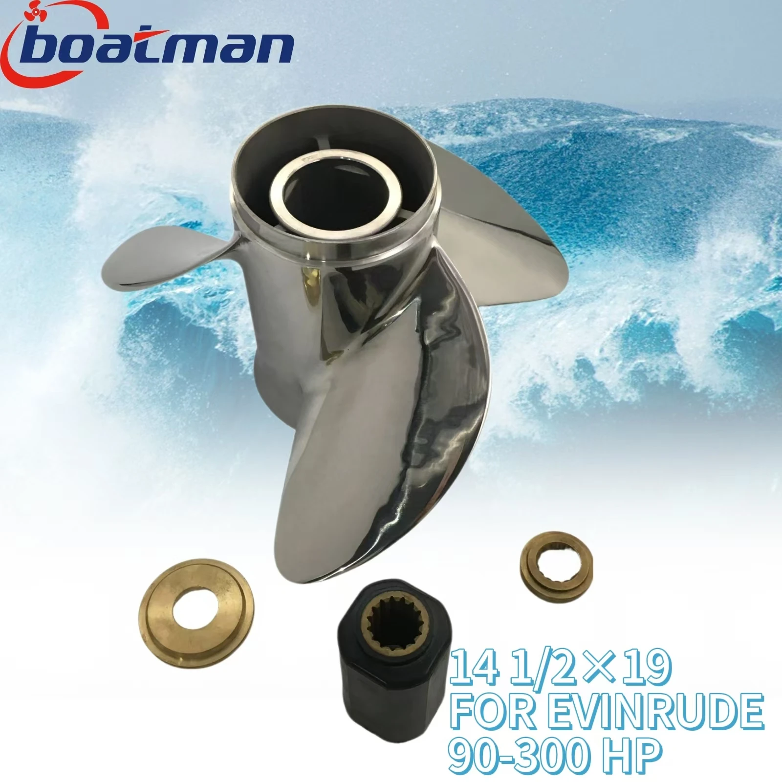 Hélice fuera de borda para Motor Evinrude, 14 1/2x19, 90HP, 120HP, 150HP, 200HP, 250HP, 300hp, acero inoxidable, 15 splines, piezas de barco