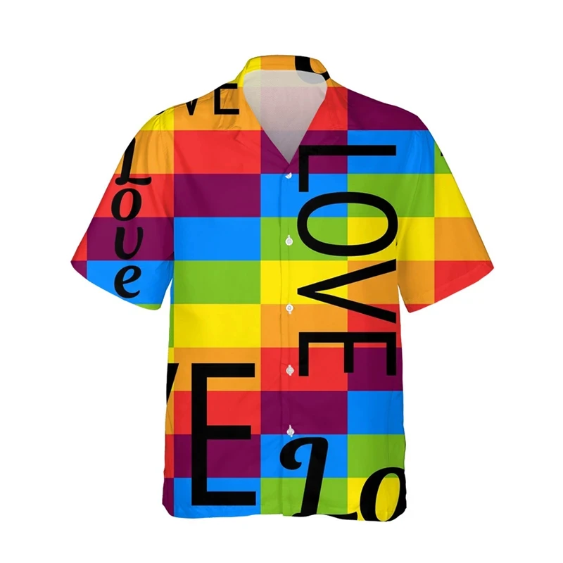 LGBT Rainbow Flag Shirts For Men Women 3D Print Personality Cool Lapel Single Button Tee Shirt Short Sleeve Summer Blouses Shirt