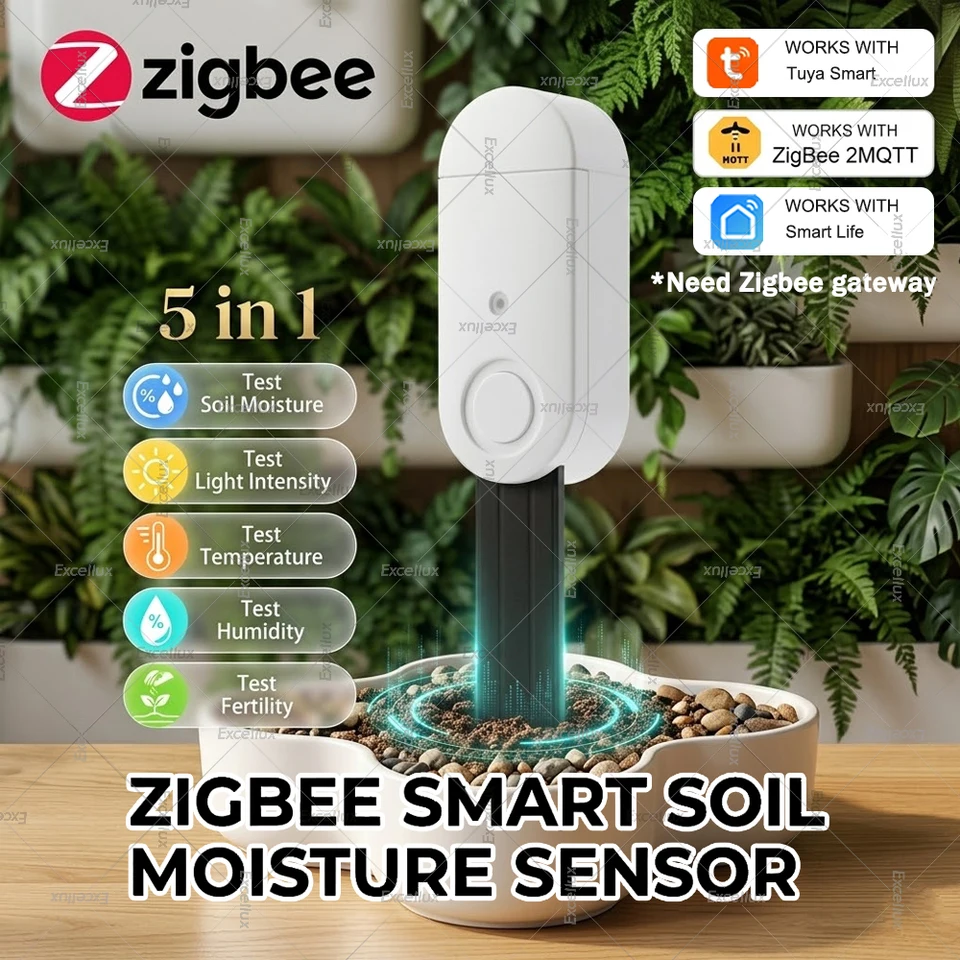 Zigbee 3.0 스마트 토양 수분 센서: 수분/온도/습도 측정기/조명/비옥도 모니터, Tuya/Smart Life/Z2M용, 게이트웨이 필요