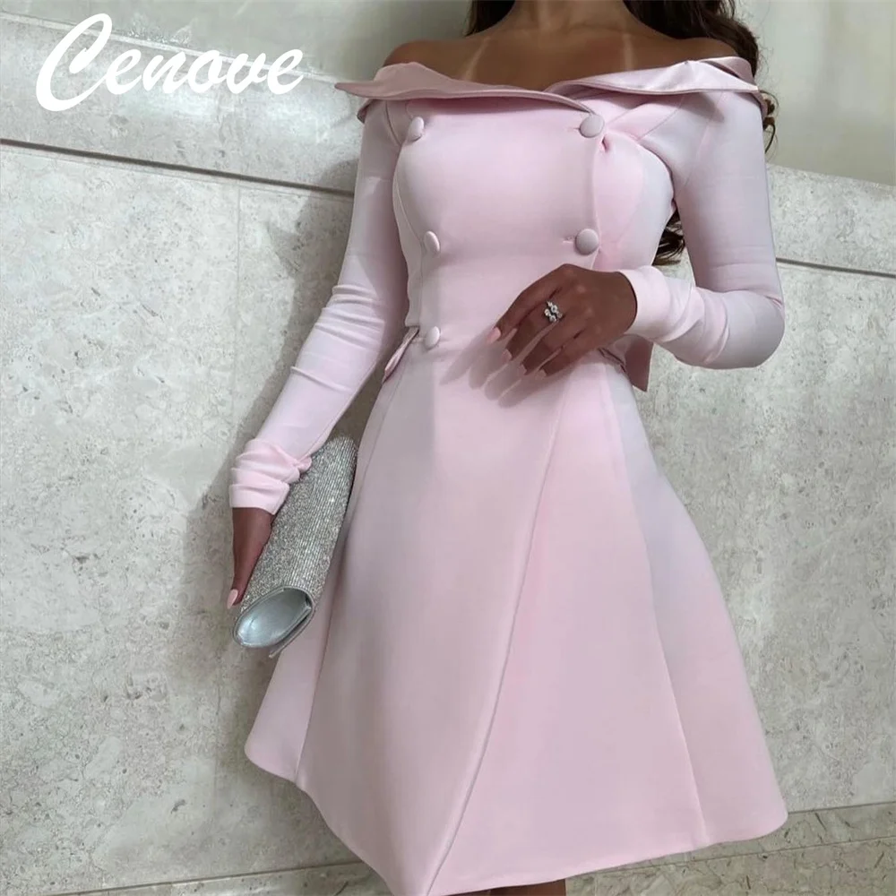 

Cenove A-Line Off The Shoulder Neckline Prom Dress Knee -Length With Long Sleeves Evening Summer Party Dress For Women2023