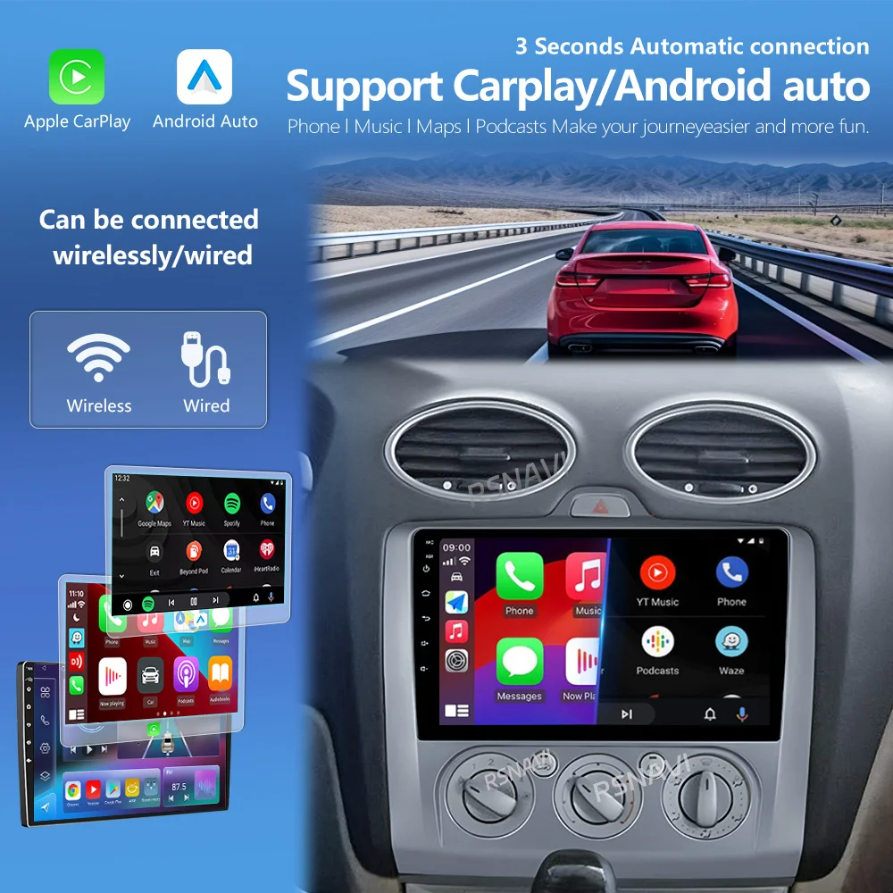 Android 16 Car Multimedia Radio Carplay Auto GPS Navigation Player For Ford Focus 2004 - 2011 Video Stereo DVD 2 DIN Wifi+4G DSP
