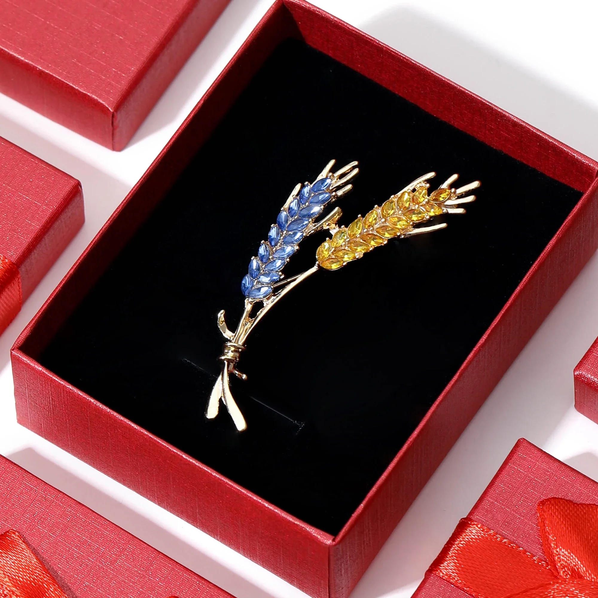 Rhinestone Wheat Brooches for Women Unisex Wheats Pins Gift Box Office Party Friend Gifts Accessories