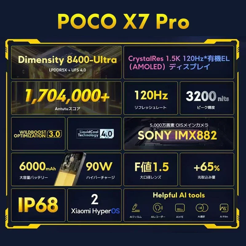 POCO X7 Pro الإصدار العالمي للهاتف الذكي الأبعاد 8400-Ultra 90W HyperCharge 6000mAh بطارية 120 هرتز 1.5K عرض IP68 5G NFC