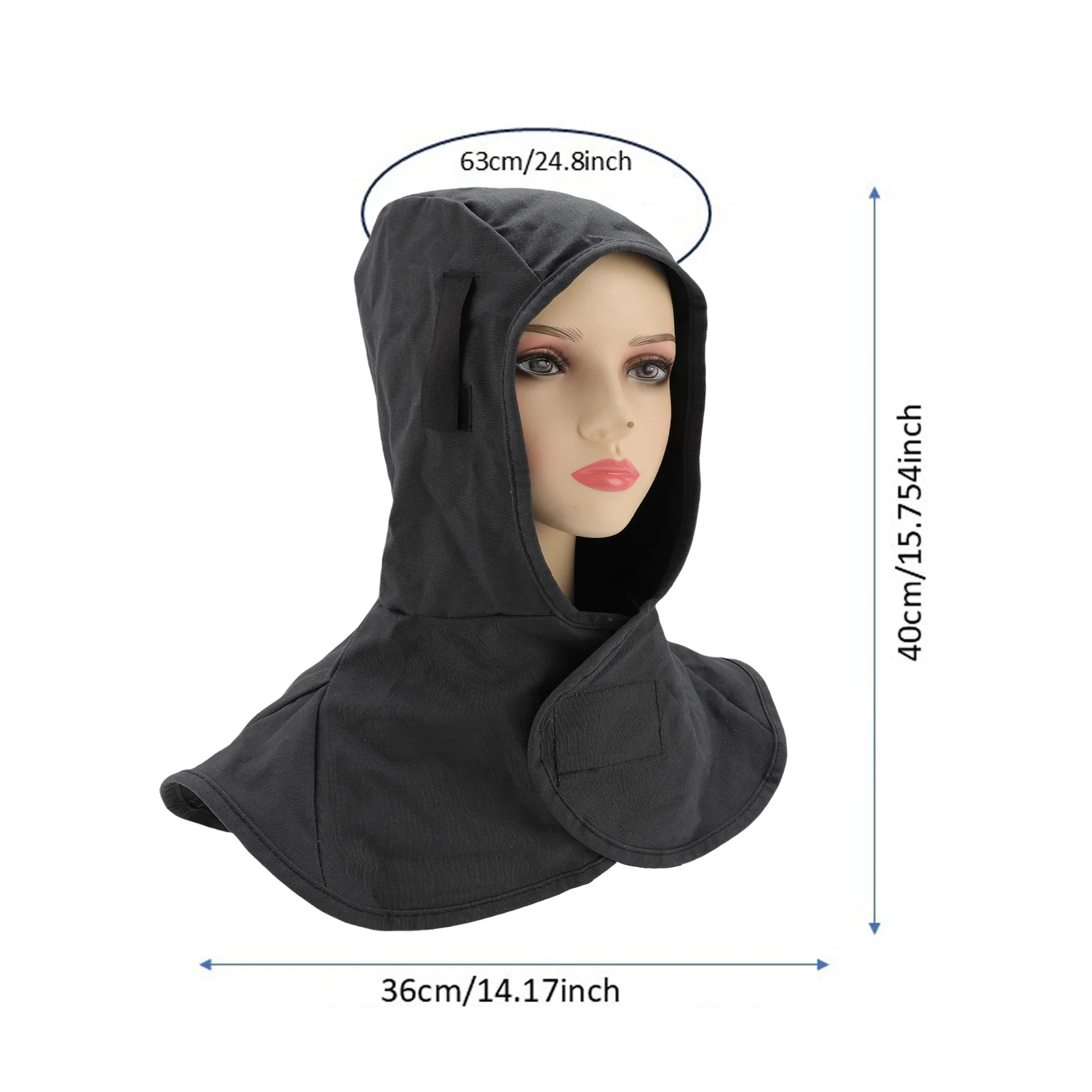 용접 후드 난연성 면 용접 커버 목 어깨 드레이프 포함 남녀 공용 회색 전면 보호