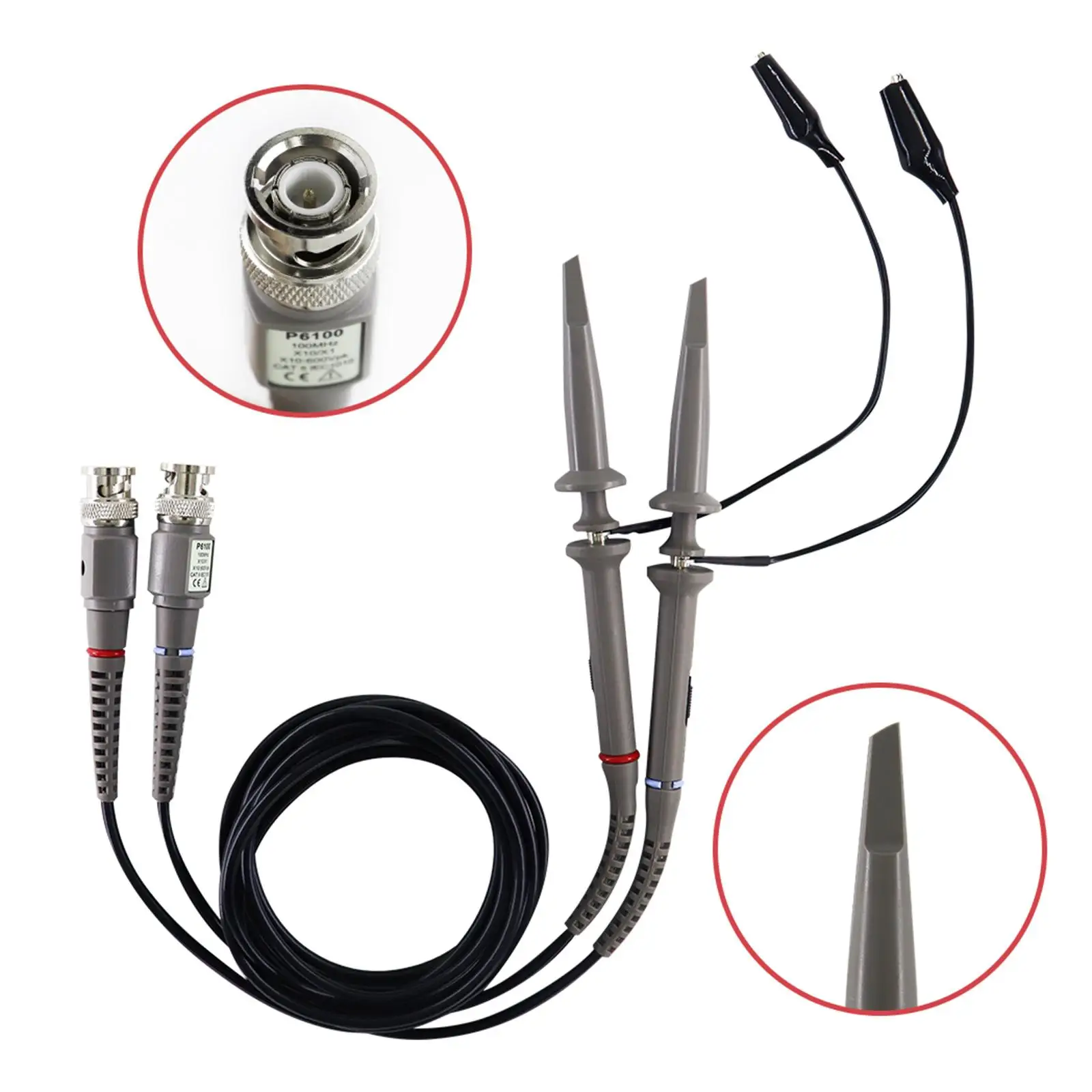 3.94ft P6100 BNC Oscilloscope Probe Kit 100MHz Scope Clip High Sensitivity1X