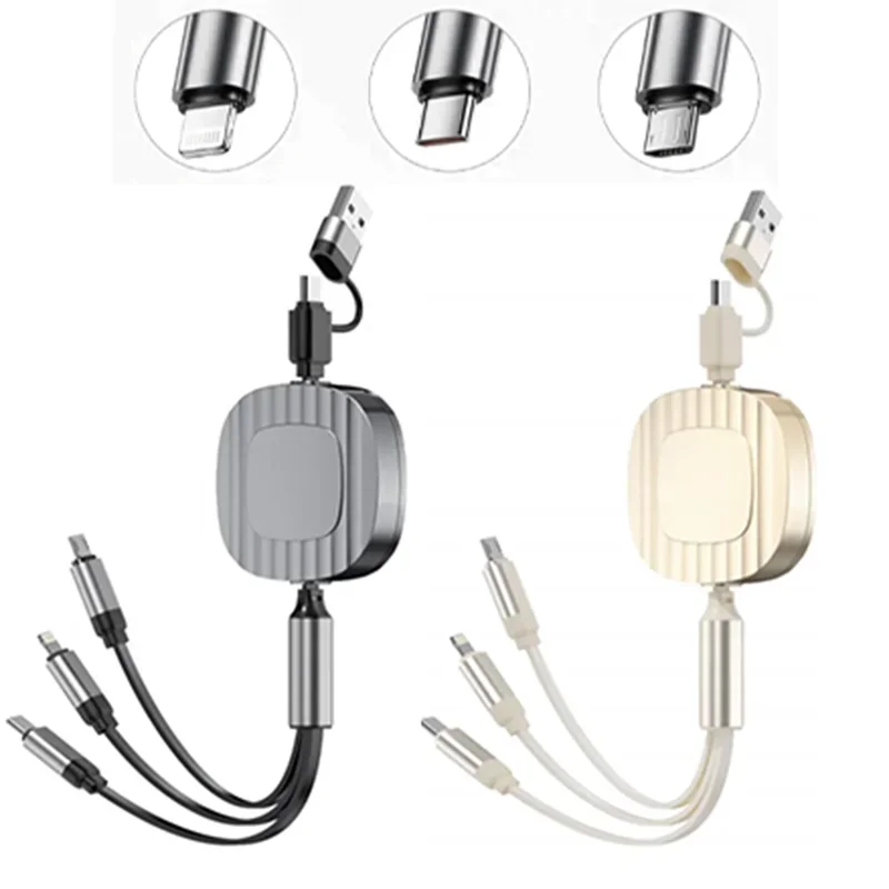 3 In 2 USB TYPE-C Cable Retractable For Iphone Samsung Huawei Xiaomi OPPO Fast Charger Cable Mini Size phone accessories