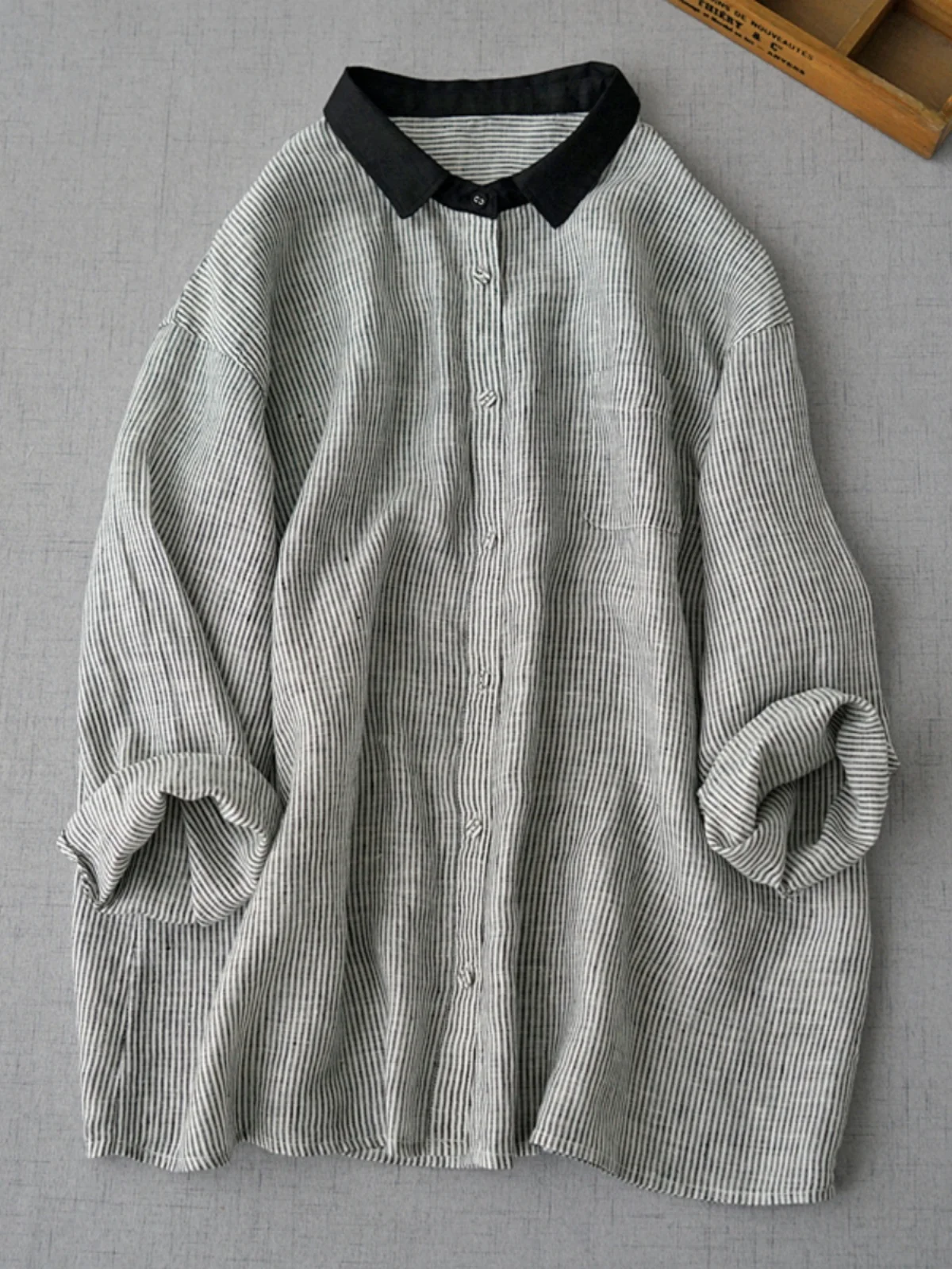 Loose Fit Women's Long Sve Striped Linen irt Versatile Autumn Faion Commute Sle Casual  Collar Button up Top