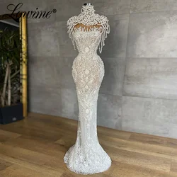 Lowime Elegant Pearls Mermaid Prom Dresses Beaded Lace Women Party Gowns Celebrity Dress Vestidos De Fiesta Evening Dress Robes