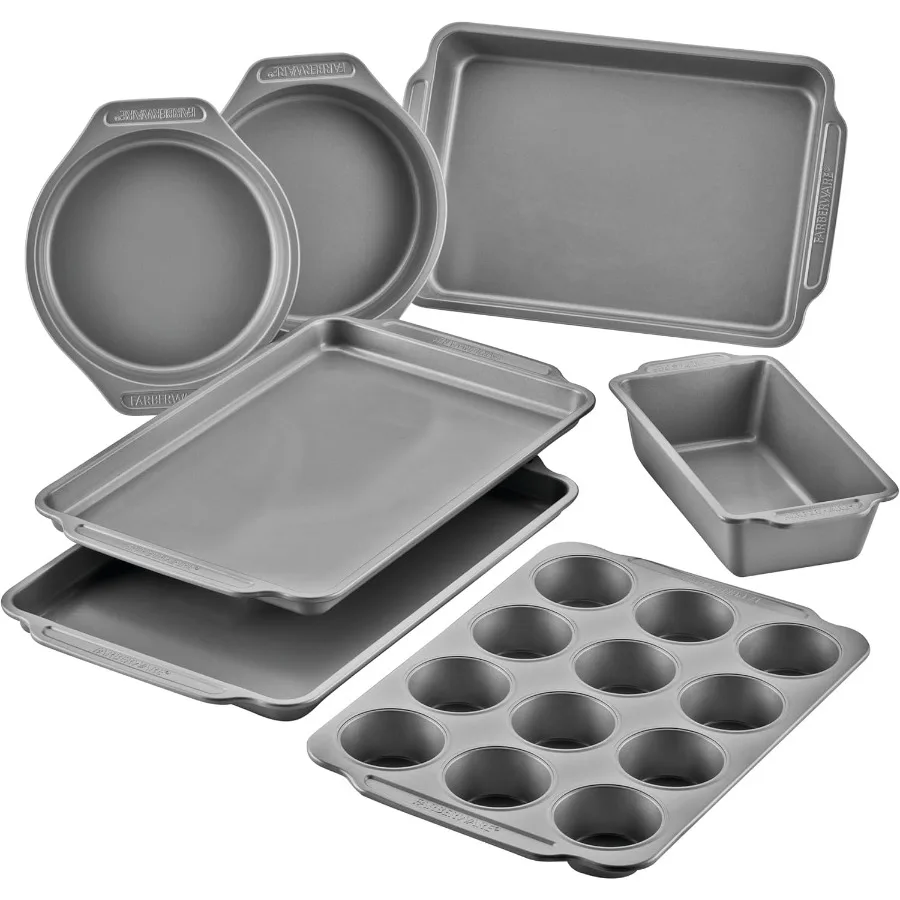 

Bakeware Nonstick Baking Pans with Baking Sheets, Cake Pans, Meatloaf/Bread Pan, and Muffin Pan, 7 Piece Bakeware Set - Gray