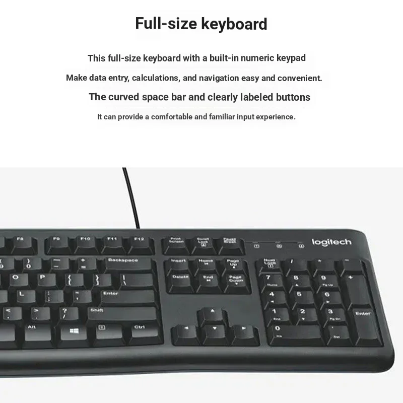 Logitech MK120 Wired Keyboard Mouse Combo Full Size USB Plug & Play Black Desktop Set for Home Office