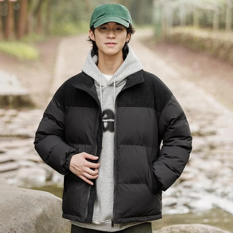 Nowa zimowa męska kurtka ocieplana bawełną dla par, ze stójką, pogrubiona, jednolita, ciepła, luźny krój, izolowana kurtka termiczna. ​