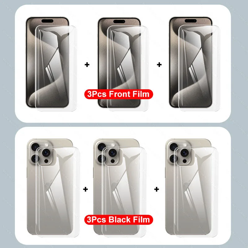 3Pcs Full Cover Back Screen Protector Hydrogel Film For iPhone 15 14 12 11 13 Pro Max Accessories Mini 7 8 6 6S 15 Plus XS XR SE