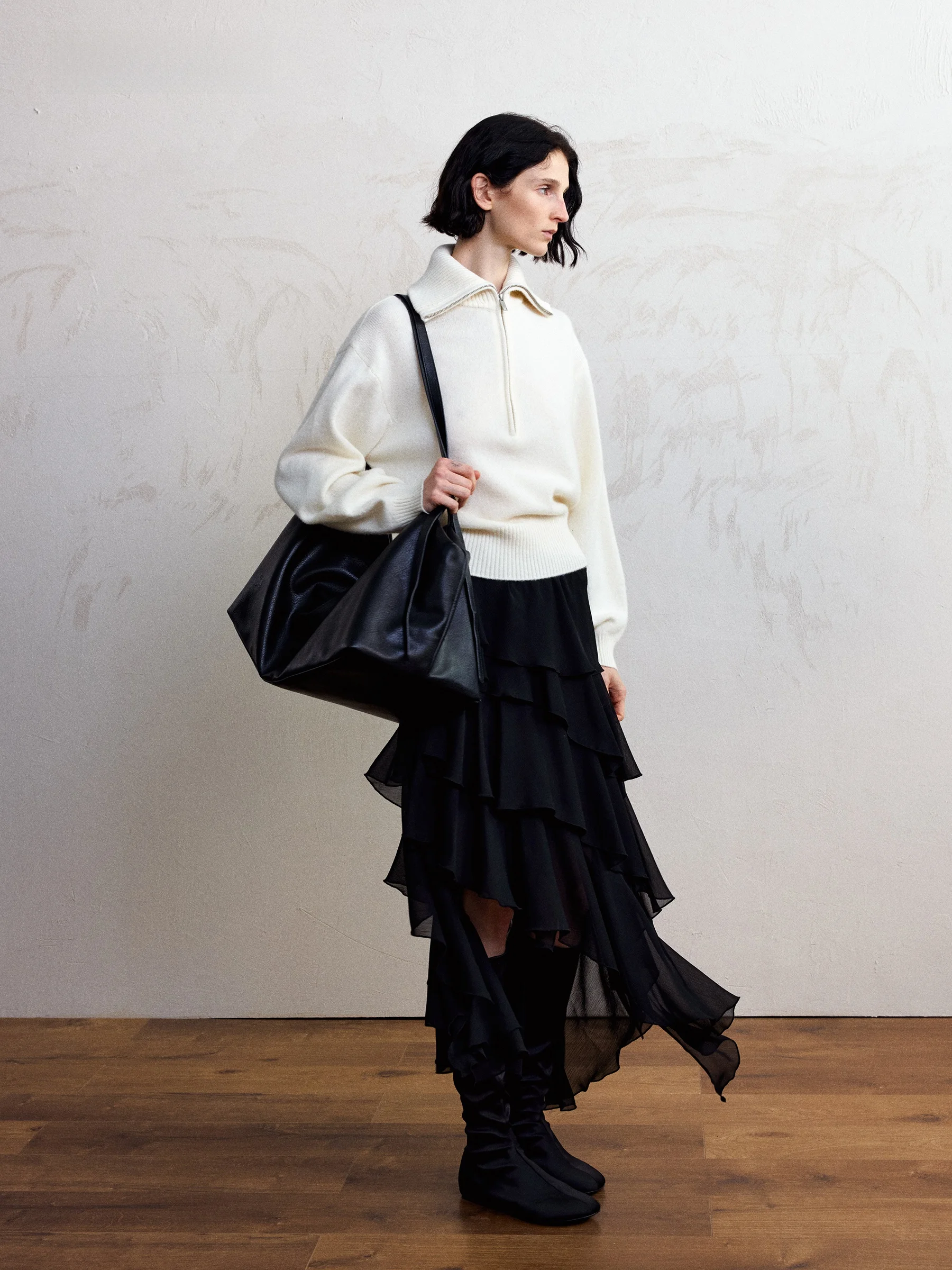 

Loose Casual Wool Knitted Sweater f Zipper Collar Base Layer irt Coat Women's Daily Wear Warm Long Sve Regular Fit