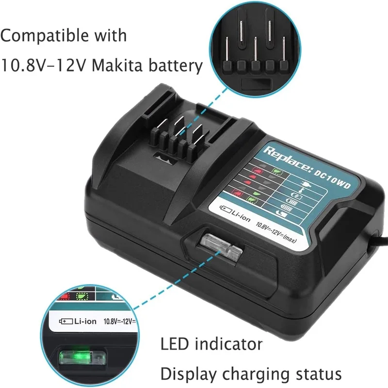 Replacement DC10WD for Makita Battery Charger 10.8V 12V DC10WD DC10SB DC10WC BL1015 BL1016 BL1021B BL1041B Quick Charger