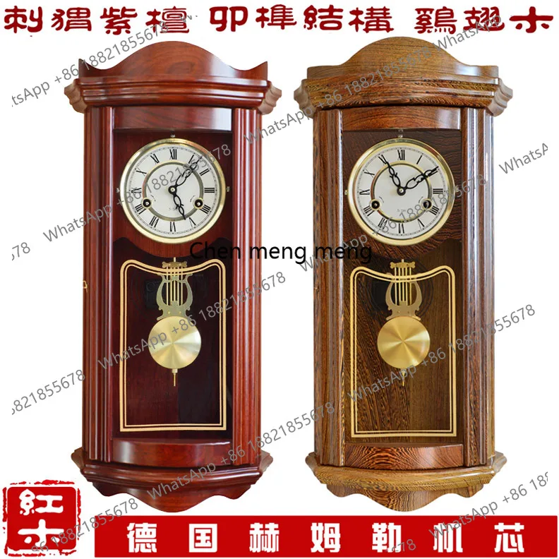Mahogany mortise and tenon European classical time telling mechanical wall clock solid wood copper old-fashioned clockwork Nordi