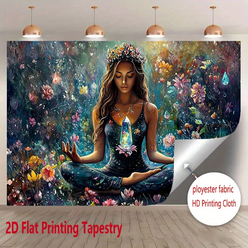Bohemian Floral Goddess Meditation Tapestry Wall Hanging Polyester Art Print Boho Living Room Decor Mystical Spiritual Fantasy