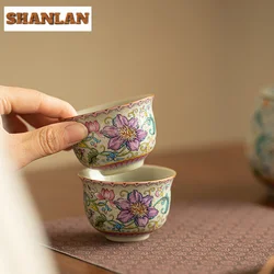 70ml Chinese Enamel Colored Palace Ceramic Tea Cup Handmade Tea Bowl Household Teaware Master Teacup Travel Meditation Cup Mugs