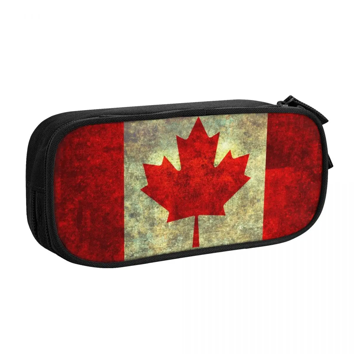 Customized Cute Flag Of Canada Pencil Case for Boy Girl Large Storage Canadian Flag In Heavy Grunge Pencil Bag Stationery