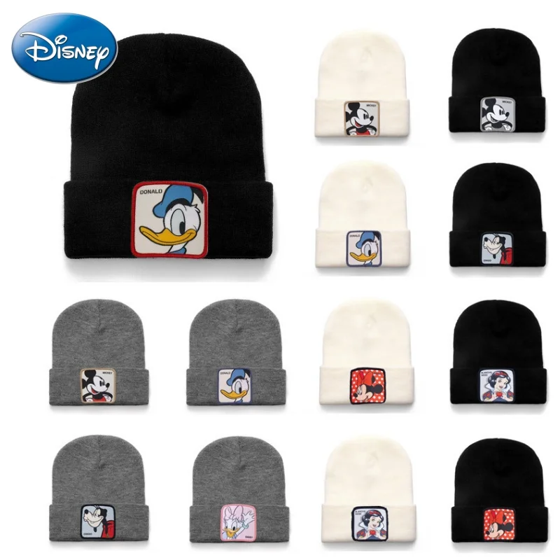 Disney Knitted Hat Mickey Mouse Beanie Embroidered Cotton Casual Boys Girls Warm Knitted Winter Hat Solid Color Warm Fashion Hat