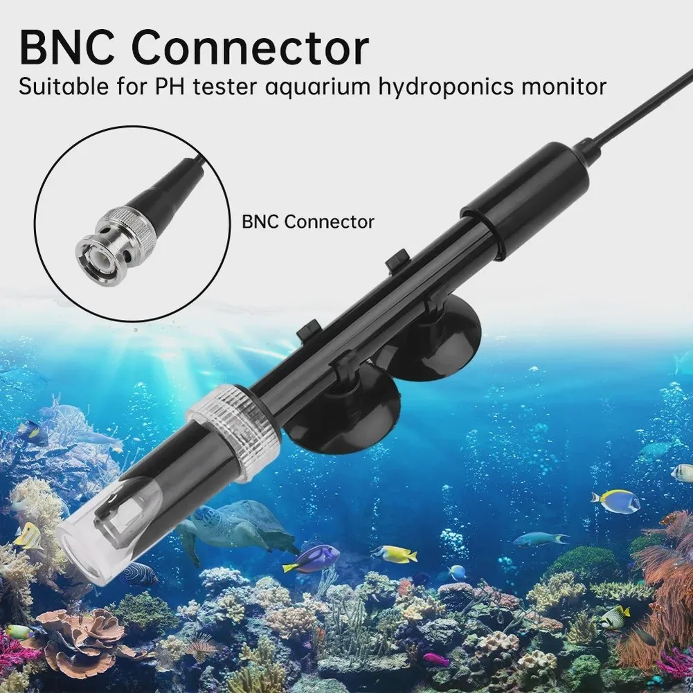 PH Electrode Sensor Probe With BNC Connector 0-14pH Range Glass Bulb For Aquarium Hydroponics Water Quality Testing Meter Tool