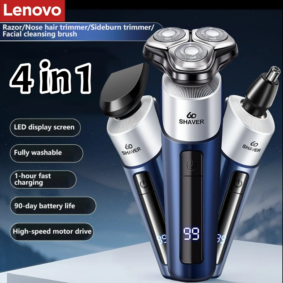 Lenovo Men Electric Razor Shaver Head Washable Fast Charging Floating Blade Beard Trimmer Wet Dry Multifunctional Grooming Kit