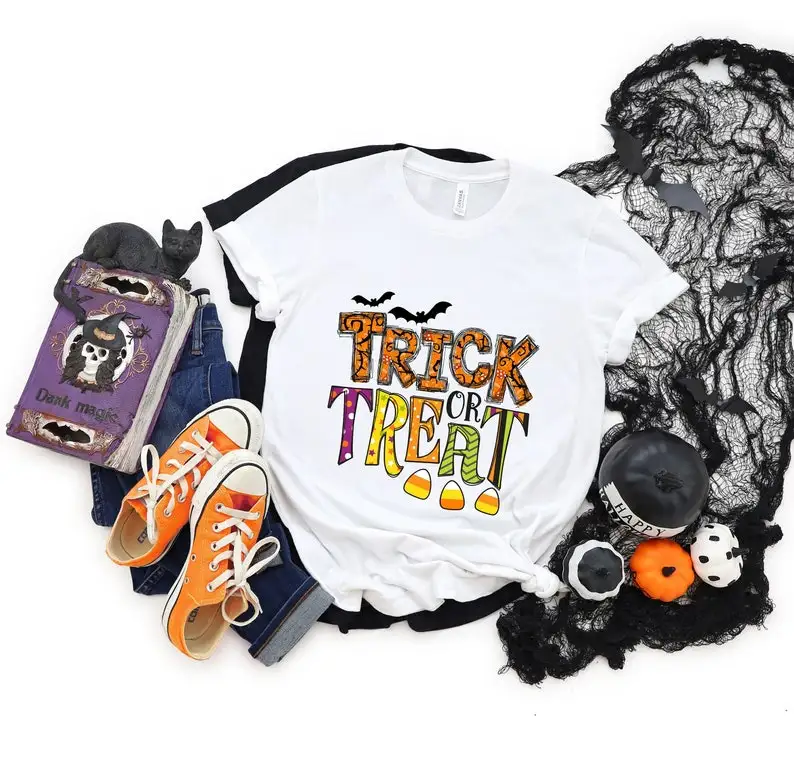 

Trick or Treat or Treat Funny Halloween Toddler Halloween Girls Halloween 100% cotton shirt Streetwear harajuku Drop Shipping