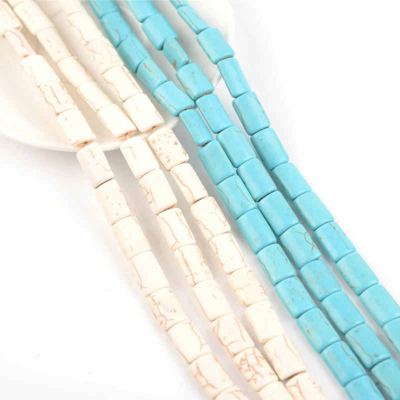 1 Strand Rectangle Turquoise Beads White Blue Color Natural Stone Beads For Jewelry Making DIY Necklace Bracelet Accessories