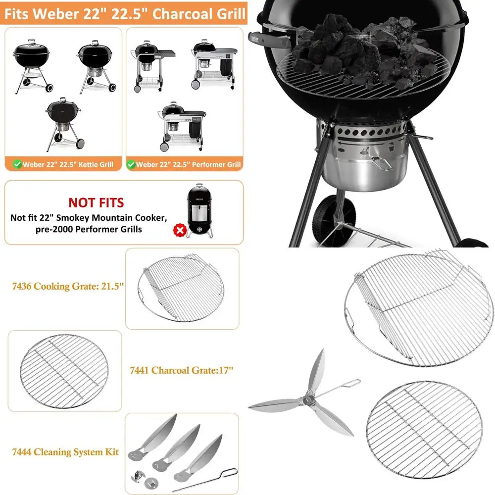 

Weber 22-22.5 Charcoal Grill Cooking Grate for Models 7436, 7441, Kettle, Bar-B-Kettle, Master-Touch, One-Touch Cleaning System
