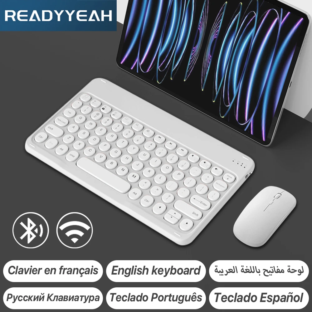 Wireless Bluetooth Keyboard and Mouse for iPad IOS Android Windows Tablet Keyboard with Spanish Russian Portuguese French Arabic