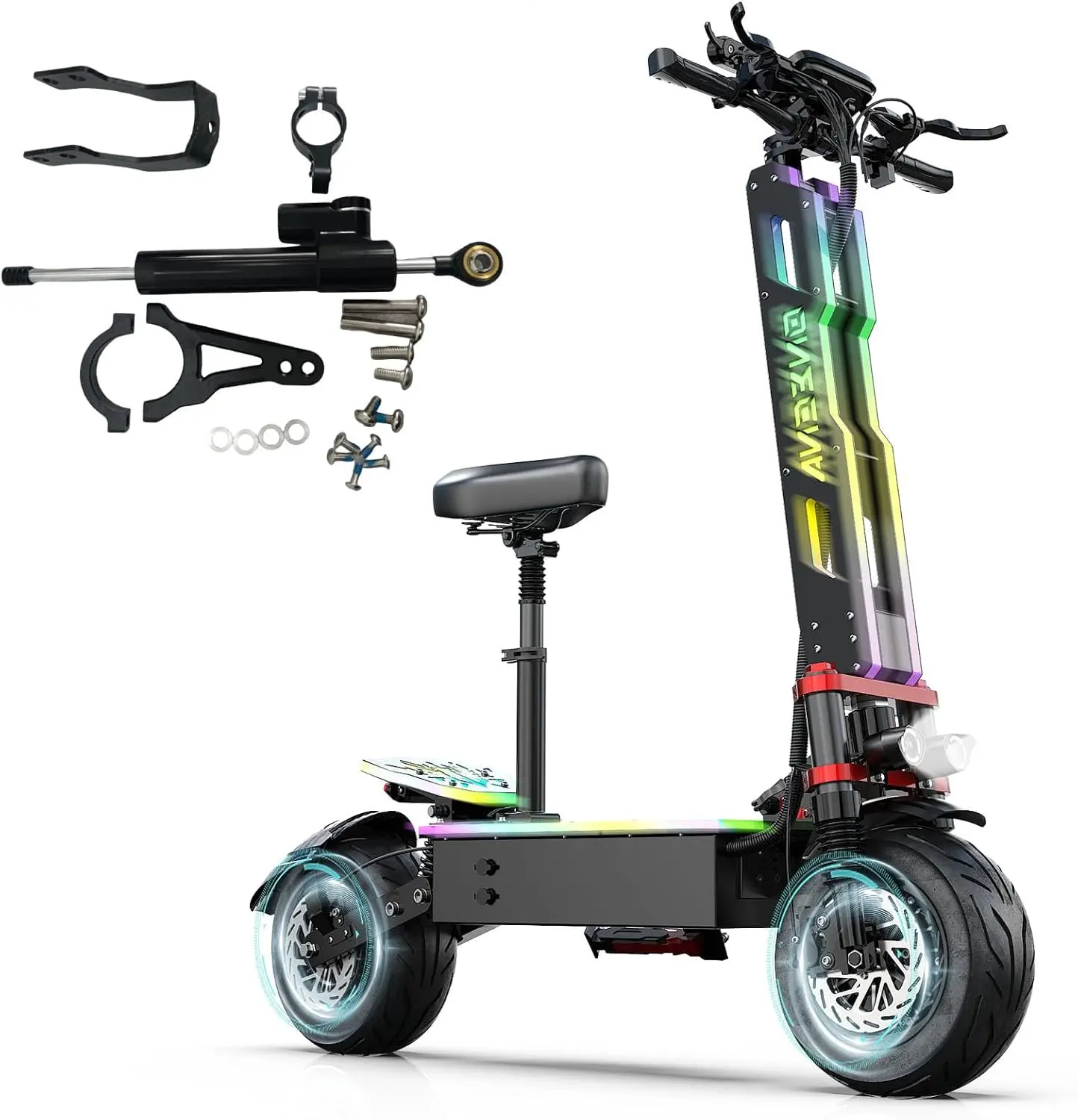 

Электросамокат с двумя двигателями 7000 Вт для взрослых, скорость 88 км/ч, запас хода 112 км, аккумулятор 60В 38Ач, с сиденьем