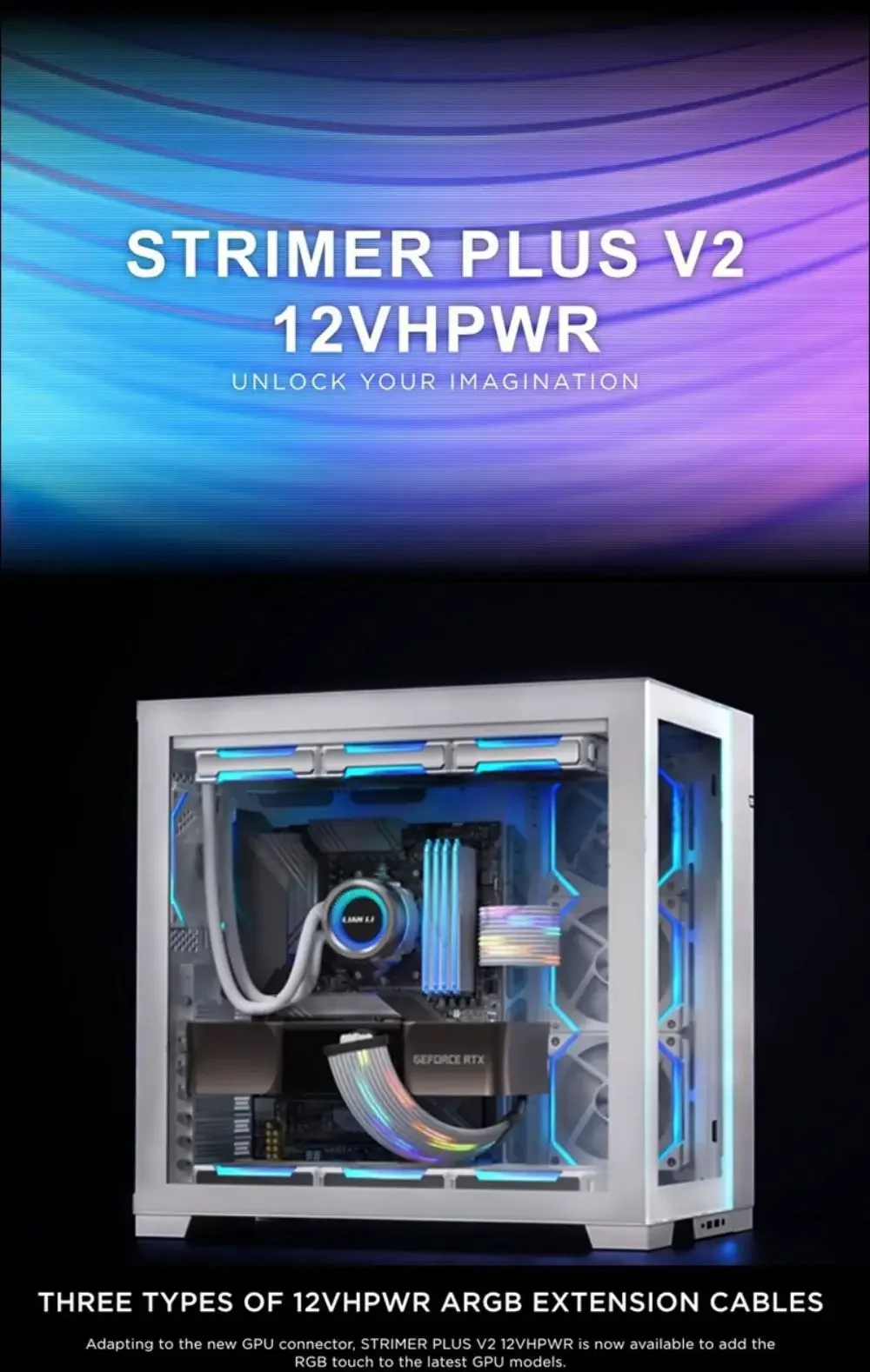 For Lian Li Strimer Plus V2 12VHPWR 24Pin GPU Extension Cable RTX