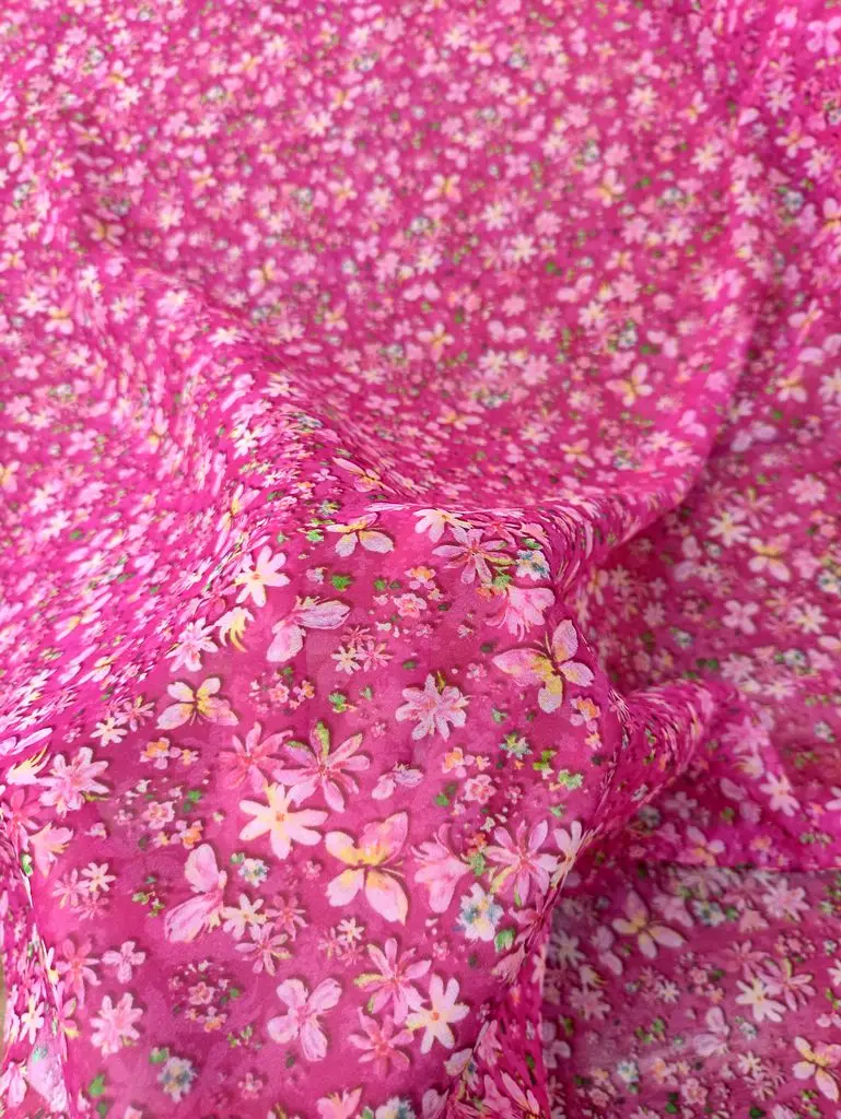 Georgette Real 100% Mulberry Silk Fabrics Plant Flowers Purple Pink Silk dress telas liberty Cloth stof per meter 10mm tissus