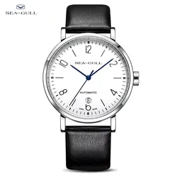 Seagull watch men's business simple and light Bauhaus automatic mechanical watch belt calendar watch 50 meters waterproof 6091