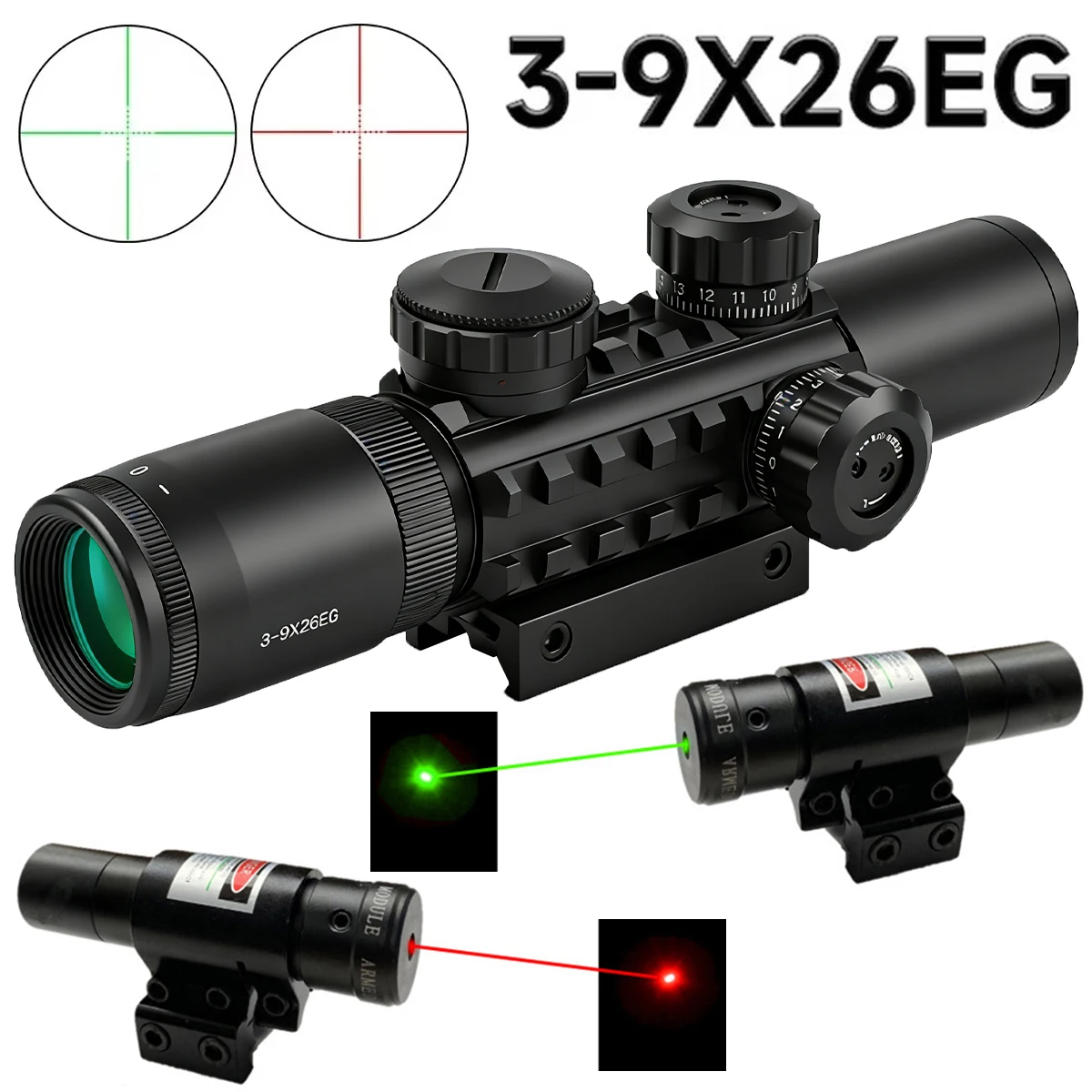

Тактический охотничий набор 3-9x26EG, красный, зеленый, с подсветкой, оптика, прицел для стрельбы с лазером для планки Пикатинни AR15