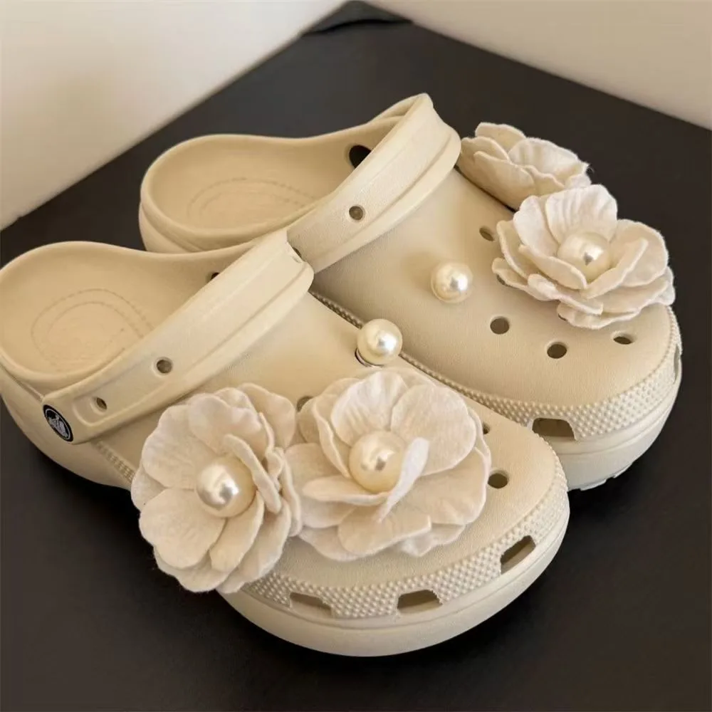 

White Pearl Flower Series Fresh Shoe Accessories Beautiful Designer Charms Elegant Footwear Decoration DIY Kids Boys Girls Gift